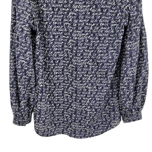 Cabi Long Sleeve Blouse M Blue Te Amo Spell Out Puff Statement Sleeve Pull Over - Picture 11 of 14